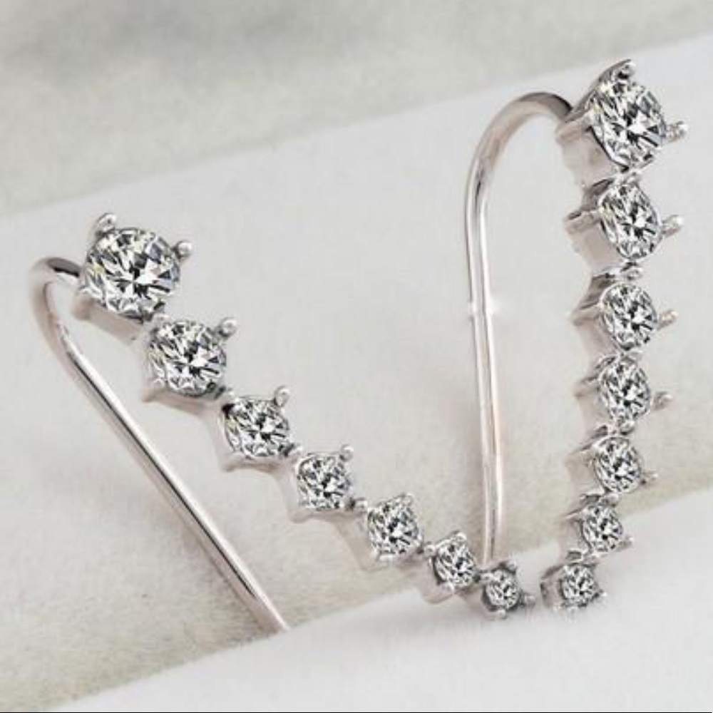 Sterling Silver Post Ear Crawler With CZ Studs - Picture 6 of 7